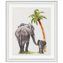 Thea GOUVERNEUR SINCE 1959 Dutch Stitch Brothers - Counted Cross Stitch Kit - DSB005A - Safari Elephant - White Aida - 15 x 9.8 Inch - Embroidery