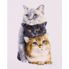 Thea GOUVERNEUR SINCE 1959 Dutch Stitch Brothers - Counted Cross Stitch Kit - DSB012A - Three Cats - White Aida - 10.2 x 7.1 Inch - Embroidery Ki