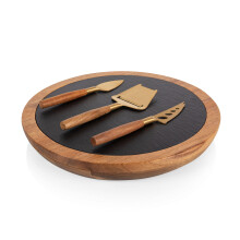 Picnic Time Toscana -Insignia Slate Servering Board med ostev?rkt?j Charcuterie og Wood Cutting Set (Acacia Wood & Slate Black med guld accenter)
