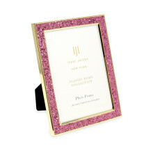 Isaac Jacobs 5x7 Pink Glitter Vertical & Horizontal and Gold Metal Picture Frame with Black Fabric Easel Wall-Mountable Made for Tabletop Counters