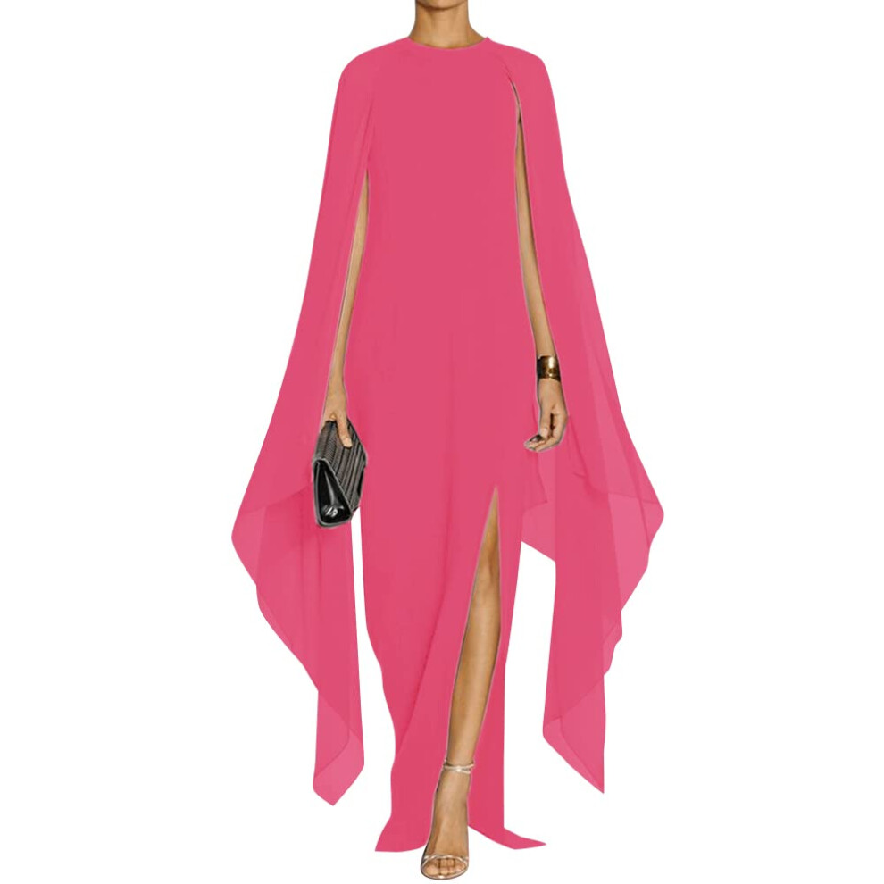 MAYFASEY Robe de soir   e longue     manches longues et fente haute pour femme,    l   gante, style cocktail, soir   e, Halloween, rose, XL