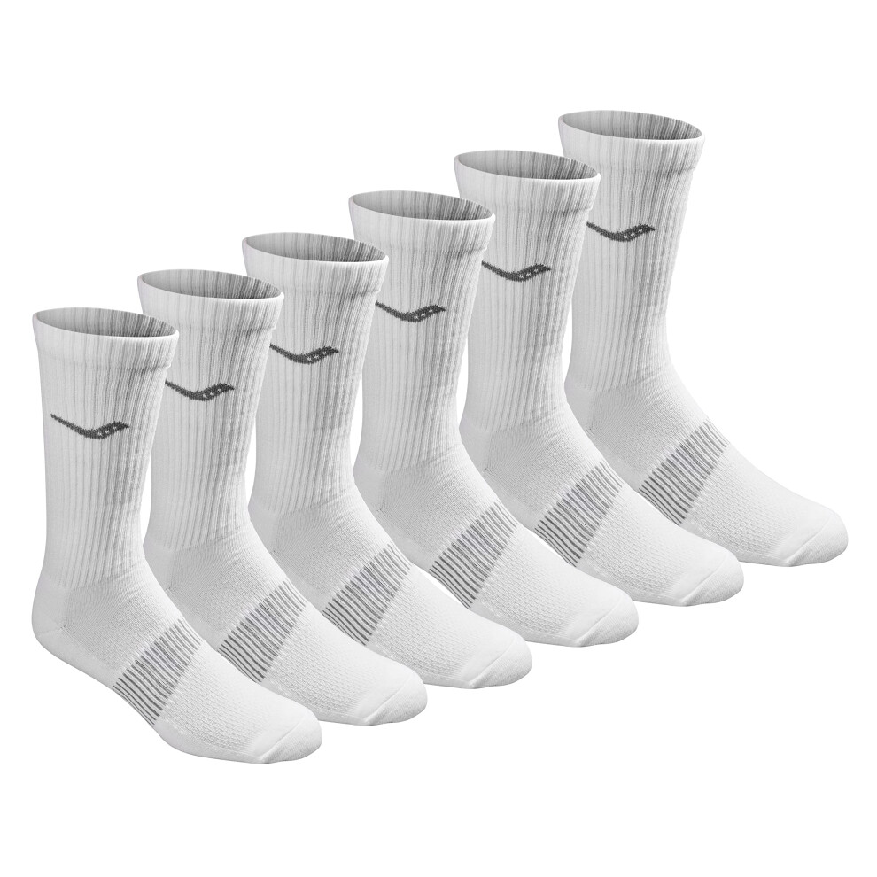 Saucony Lot de 6 paires de chaussettes mi-mollet respirantes et confortables pour homme, en maille, blanches, solides, pointures?: 8-12
