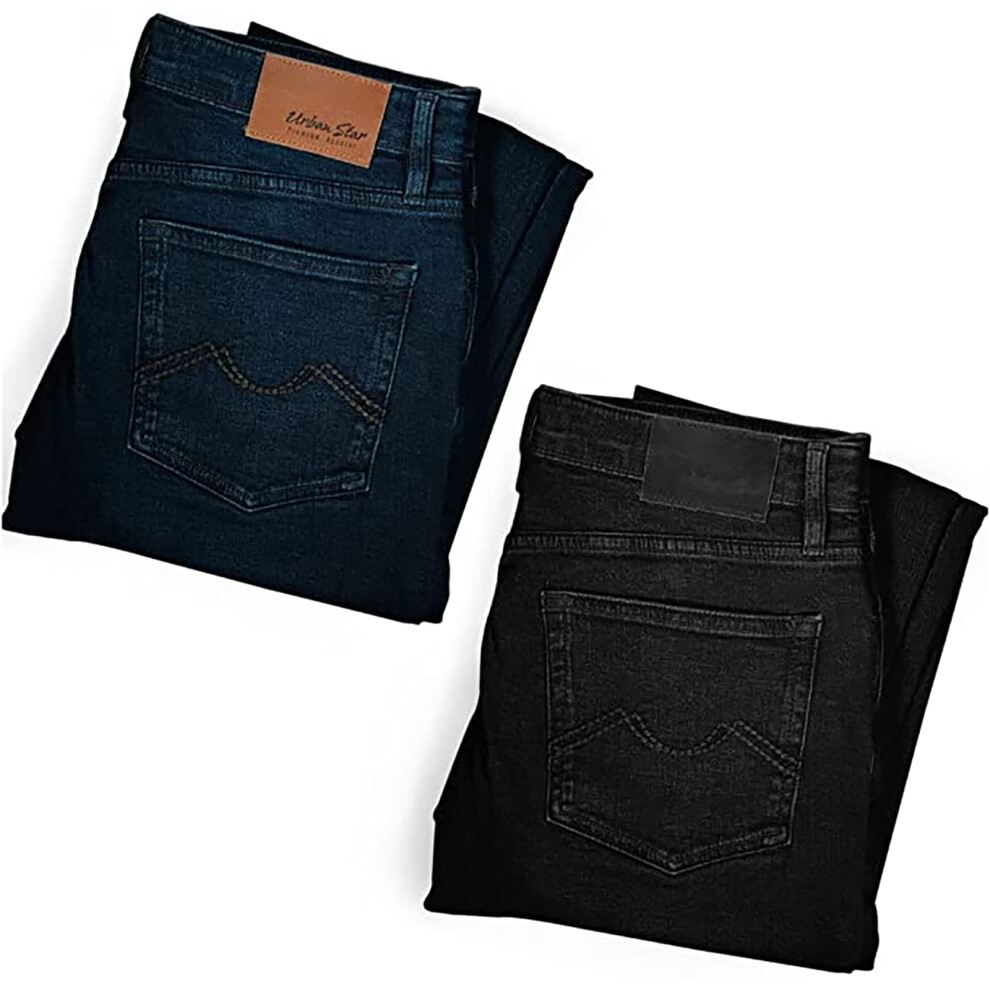 Lot De 2 Jeans Urban Star Coupe D Contract E Pour Homme - Jean Stretch Coupe Droite - Confort Ultime - Pantalon Superflex Noir/Bleu Fonc - 38 L-image