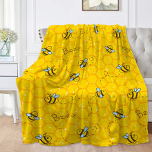 Honeycomb Cute Bee Yellow Blankets for Couch Sofa Bed Fleece Throw Blanket Super Soft Lightweight Warm Gift for Kids Women Indoor Home Decor 40x30 for