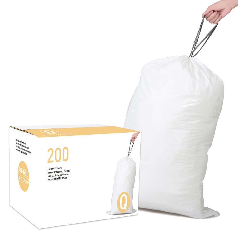 Simplelisa Code Q (200 Stuck) 13 17 Gallonen, Strapazierfahige Mullbeutel Aus Kunststoff Mit Kordelzug, Kompatibel Mit Code Q 1,2 Mil Weissen Mull-image