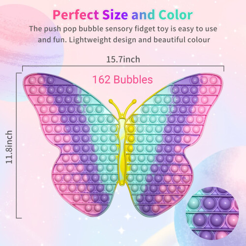 Brincadeira Jumbo de Borboleta para Meninas, 15.75 Polegadas, 162 Bolhas, Brinquedo Fidget Gigante 2