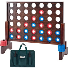 SpexDarxs Giant 4 in A Row Game Wooden Jumbo 4-to-Score Game Set for Indoor & Outdoor Family Fun-Line Up 4 Travel Board Games with 42 Coins & Ring Ho