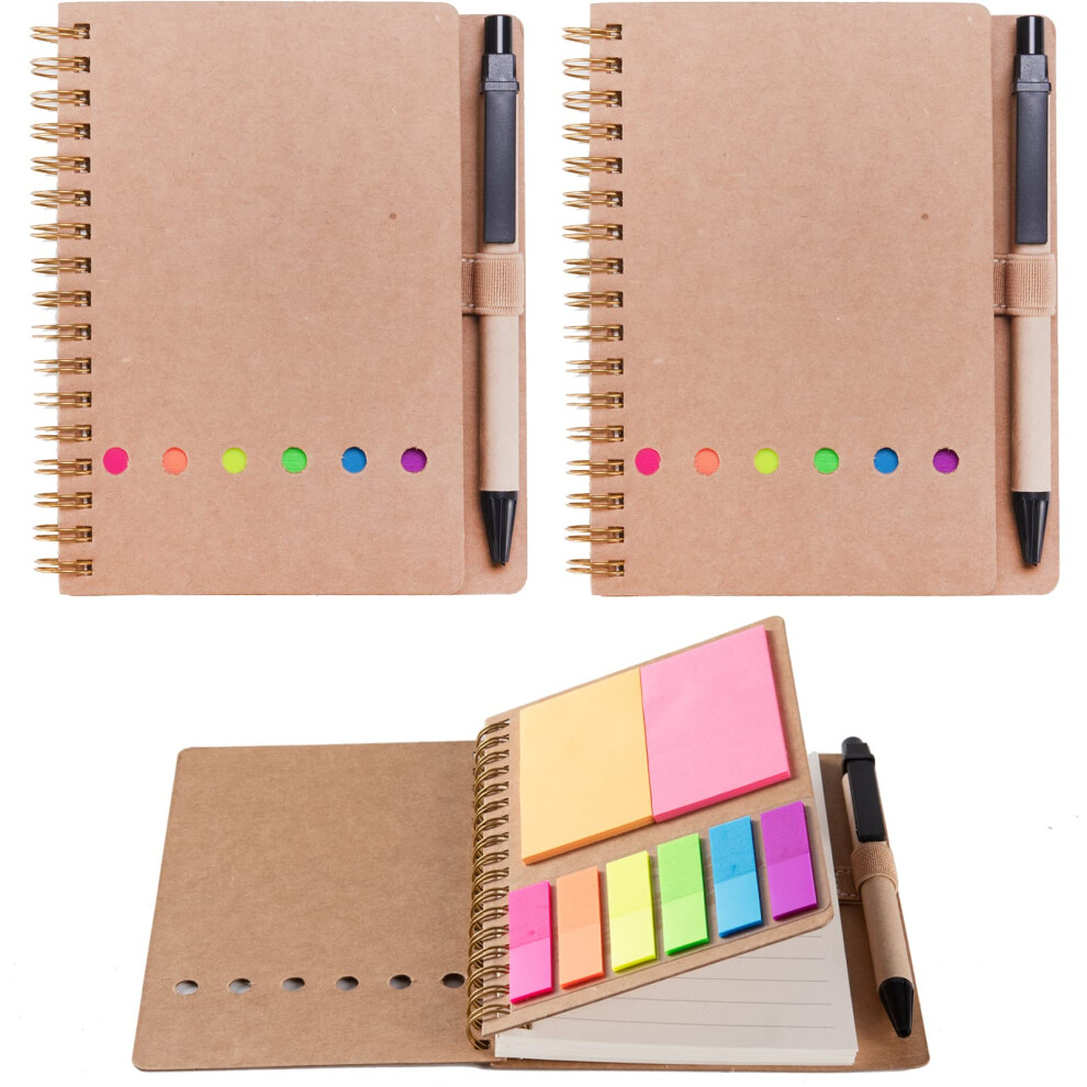 WILFANS 2 Packs Spiral Notebook Steno Pads Lined Notepad with Pen in Holder  Sticky Notes  Page Marker Colored Index Tabs Flags  4.73x5.9 Kraft Paper-image-OPC-PFM92K9-NEW