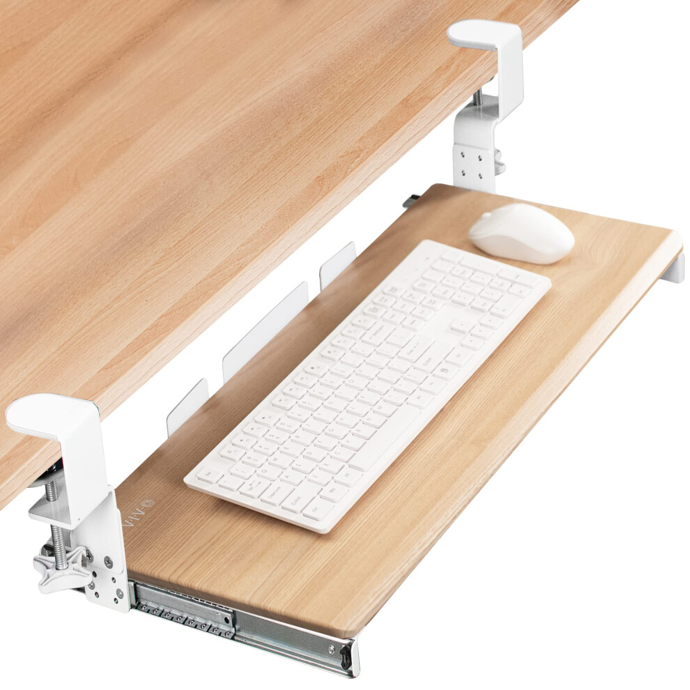VIVO Large Height Adjustable Under Desk Keyboard Tray  C-clamp Mount System  27 33 Including Clamps x 11 inch Slide-Out Platform Computer Drawer for T