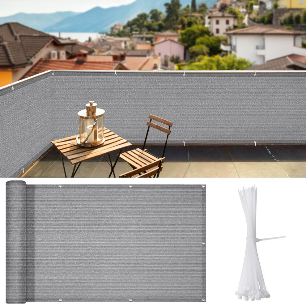 Cl   ture de balcon iCover 3,5 x 16,5 pi, brise-vue r   sistant aux UV, pour porche, terrasse, jardin, patio, serre-c   bles inclus, gris