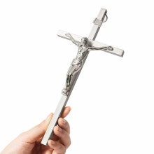 VINETEN 8-Inch Silver Crucifix Wall Cross - Slender Catholic Decor, Durable & Lightweight, Rust-Resistant | B09MWL2Z83