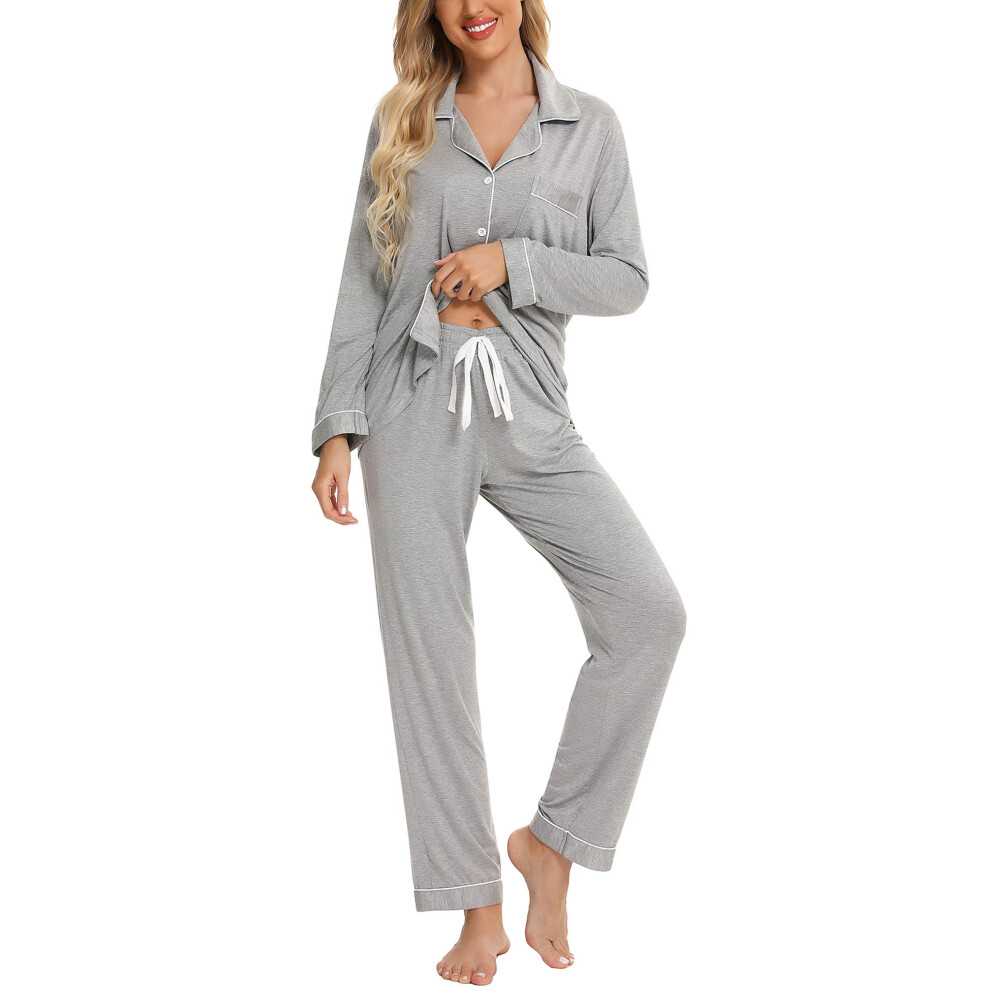 Leikar Ensemble de pyjama boutonn? pour femme, chemise ? manches longues et pantalon de pyjama, doux, tailles S ? XXL, gris