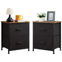 Somdot Nightstands Set of 2 with 2 Drawers Bedside Table Small Dresser with Removable Fabric Bins for Bedroom Nursery Closet Living Room - Sturdy Ste
