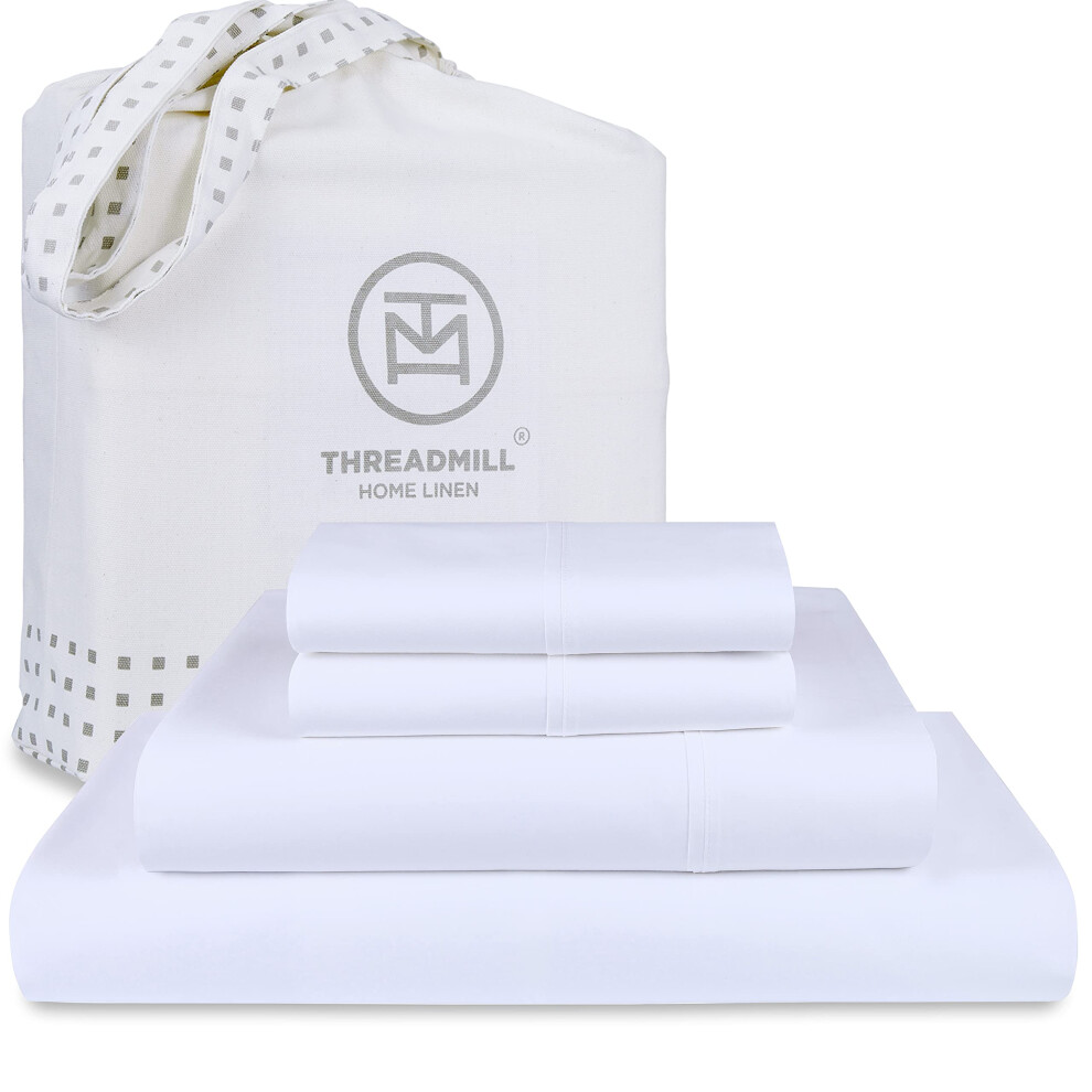 Threadmill - Parure de draps blanche pour lit king size, 100 % coton doux et rafra   chissant, poches profondes, ajustement parfait,    lastique, 500