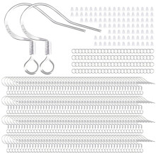 200 stuks / 100 paar 925 sterling verzilverde oorbelhaken hypoallergene zilveren oordraden vishaken met 100 stuks doorzichtige siliconen oorbelruggen