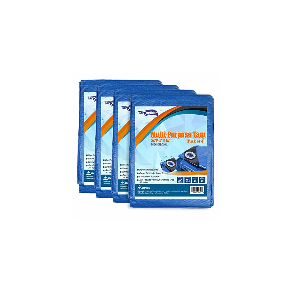 Tarpuglider Blue Tarp Pack of 4 Tarps Heavy Duty waterproof 8x10 Large Multipurpose Poly Outdoor Tarps Cover 5 Mil Thickness Blue Tarpaulin Reinforced-image-OPC-PFM9F9P-NEW