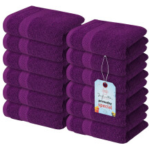 Infinitee Xclusives 12 Pack Premium Purple Wash Cloths and Face Towels 13x13 100% Cotton Soft and Absorbent Washcloths Set - Perfect for Bathroom G