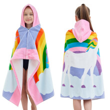Bavilk Kids Hooded Bath Beach H?ndkl?de Girls Boys Swim Pool Cover Up Super Absorbent Cute Cartoon Animal Full Vitality (Sky Unicorn)