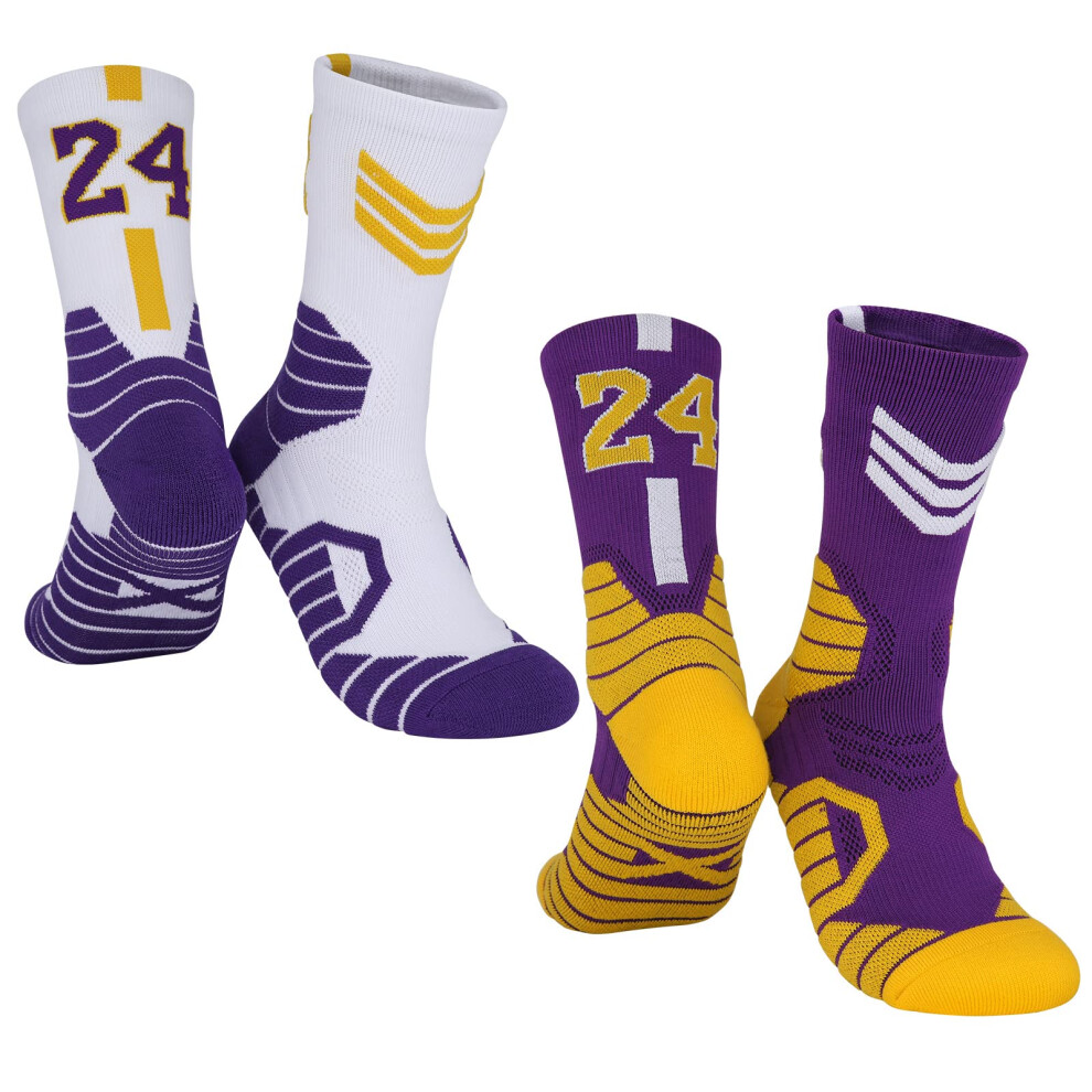 Lot de 2 paires de chaussettes de basket-ball Kobe pour gar   ons, num   ro 24, chaussettes de sport porte-bonheur, chaussettes pour enfants des Lake