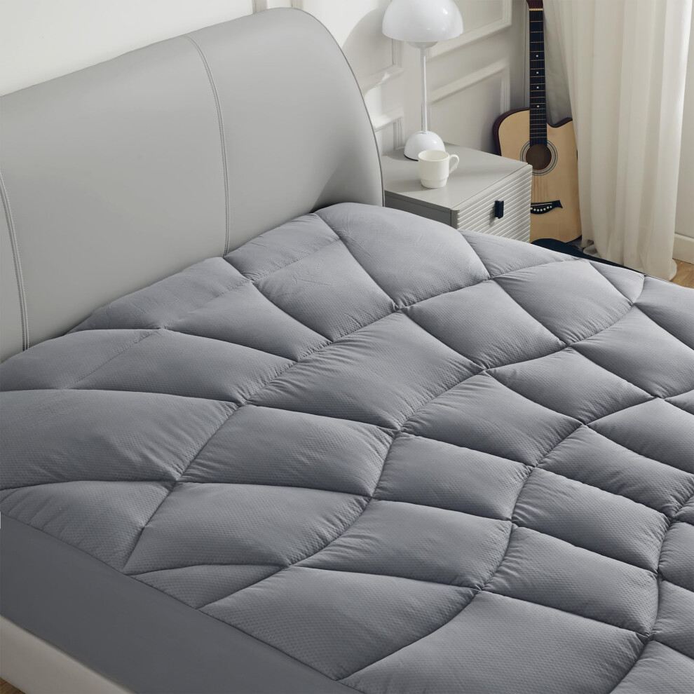Sonive Queen Quilted Mattress Pad Extra Thick Soft Mattress Cover Ultra Fluffy Down Alternative Fill Streches up to 21 Inches Deep Pocket Grey