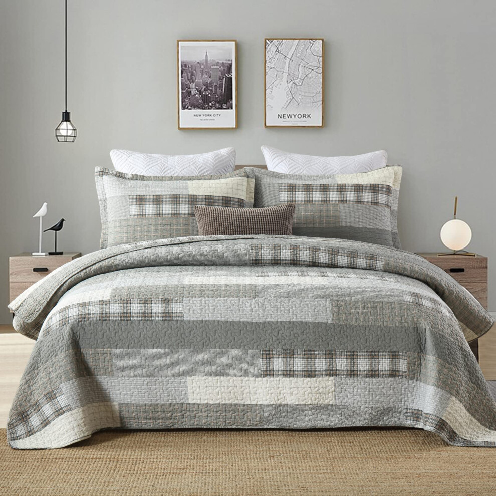 SahSahCasa Quilt King Size King Quilt Set 100% coton King Quilt Bedding Set couvre-lits Farmhouse r   versible Patchwork l   ger Plaid Quilts Bed