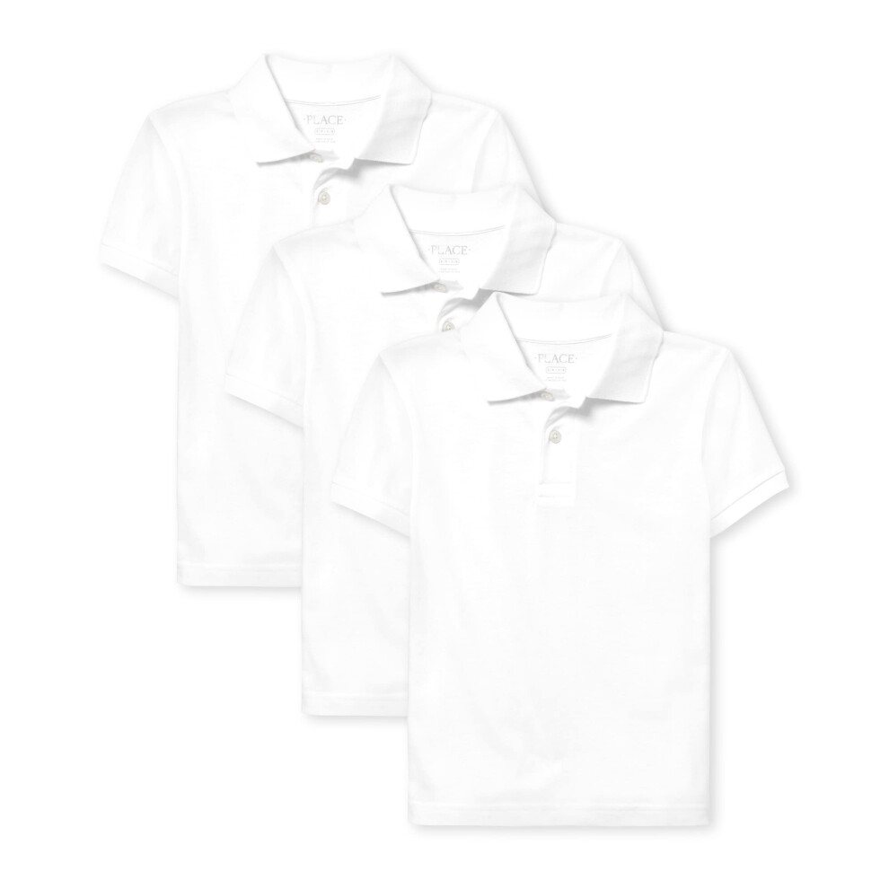 The childrens Place Boys Short Sleeve Jersey Polo Extra Soft White 3 Pack Medium