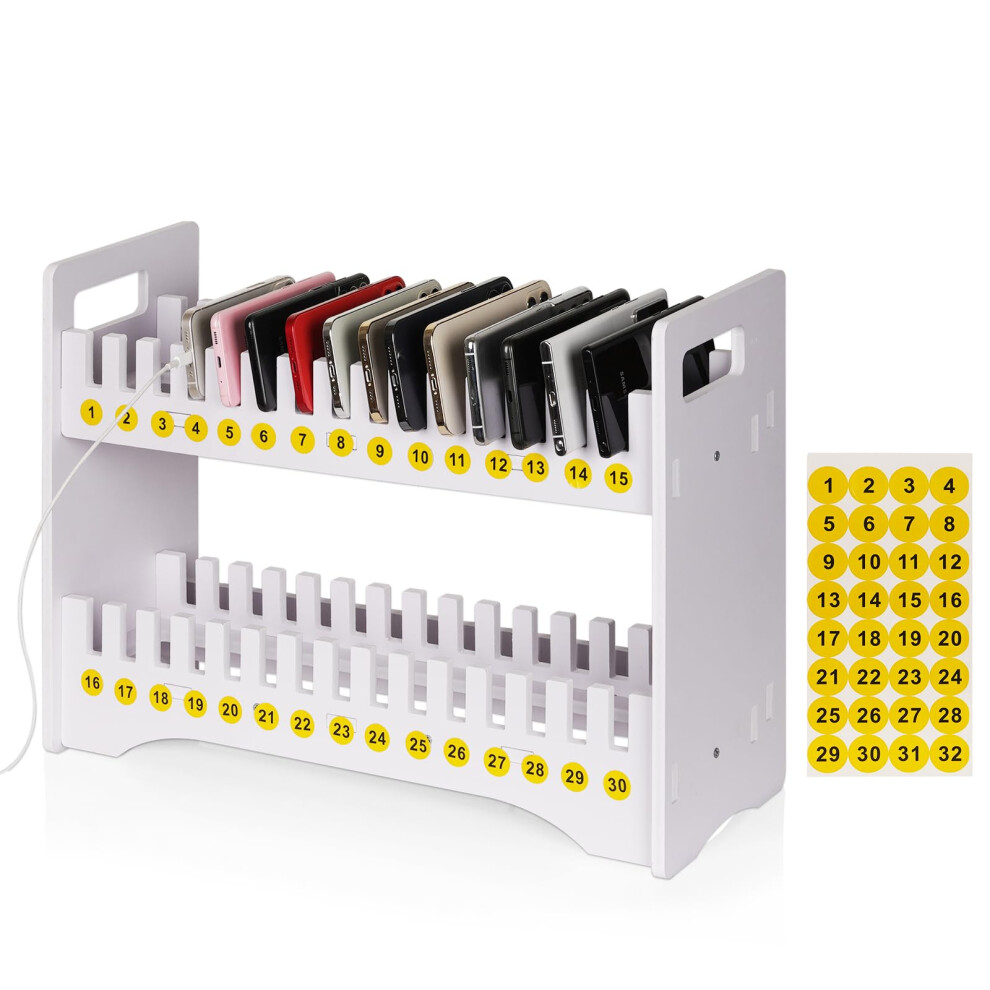 Ozzptuu Cell Phone Holder Classroom Cell Phone Storage 2-Tier Multiple Cell Phone Stand Rack with 1-30 Number Stickers PVC Board Mobile Phone Holder D-image-OPC-PFMZ9PM-NEW