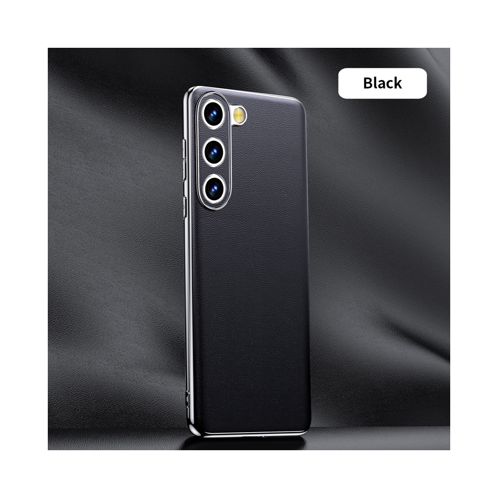 ( (1), For Galaxy S24 Plus) Genuine Cowhide Leather Phone Case For Samsung Gal Black 931287628147