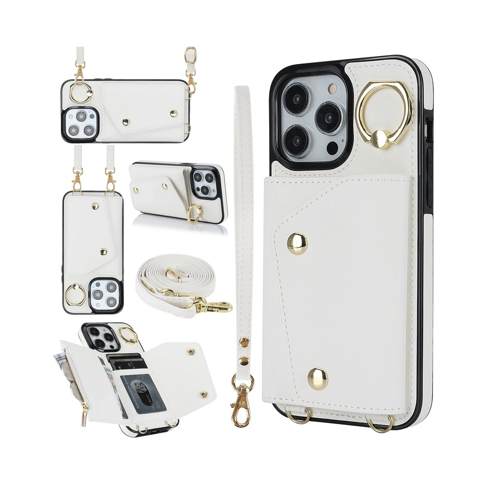 (, Iphone 15 Pro) Crossbody Lanyard Wrist Strap Rring Card Holder Le White 931287606183