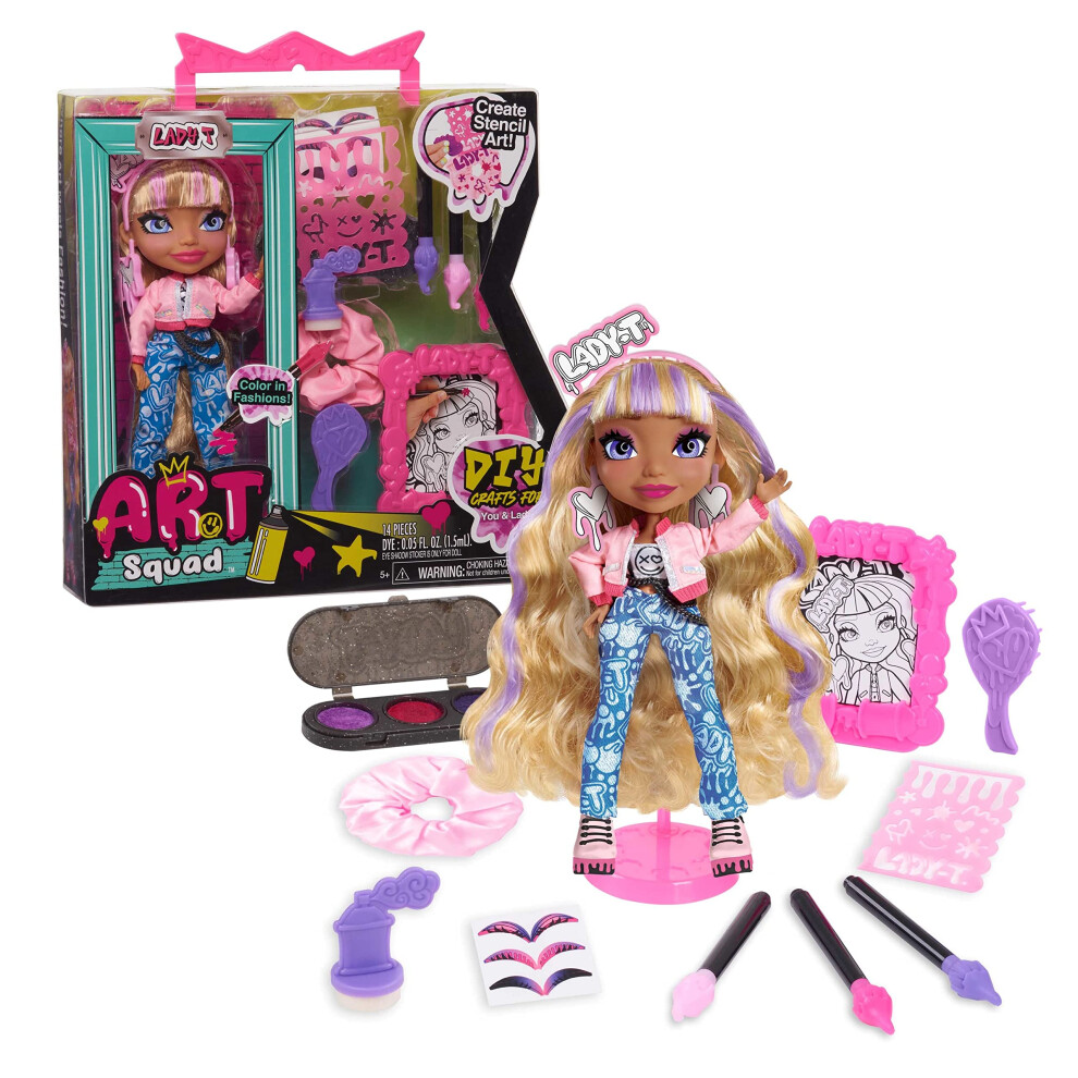 Photos - Doll Art Squad Lady T 10-inch  & Accessories with DIY Craft Stencil Project Kids Toys for Ages 3 Up by Just Play 56202