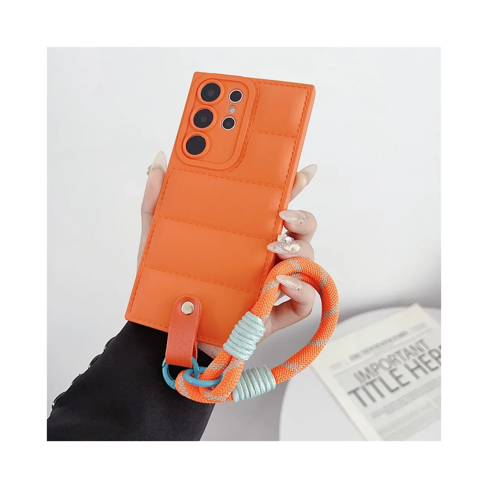 (, S21 Fe) Fashion Down Jacket Lanyard Case For Samsung Galax Orange 931287626839
