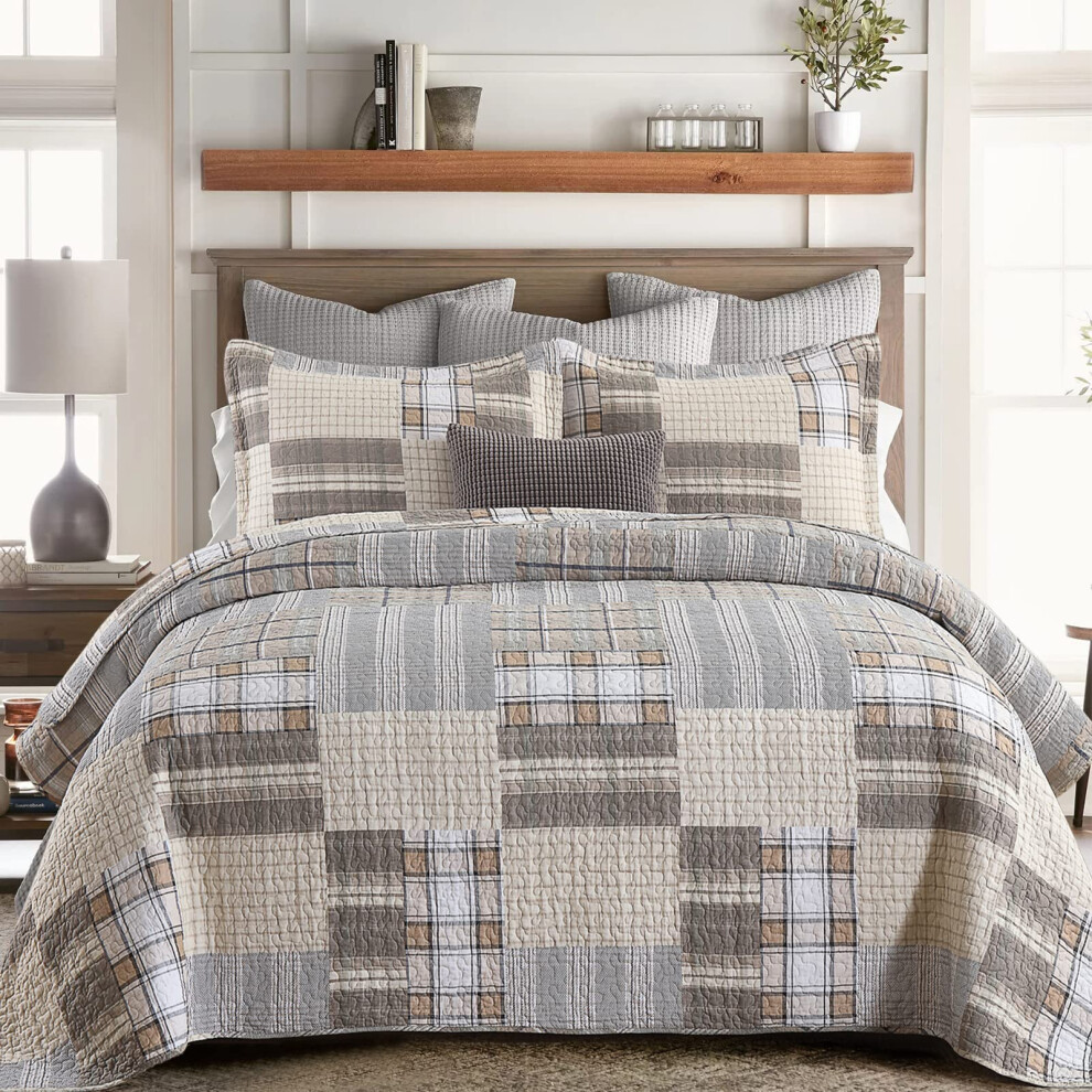 SahSahCasa Quilt King Size King Quilt Set 100% coton King Quilt Bedding Set couvre-lits Farmhouse Patchwork r   versible Plaid Quilts l   gers Bed