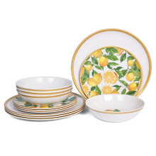 Melamine Dinnerware Sets- 12pcs Melamine Plates and Bowls Set for 4 Indoor and Outdoor Dinnerware Lemon dinnerware set