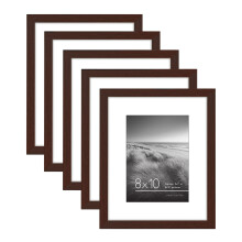Americanflat 8x10 Picture Frame in Mahogany - Set of 5 Frames - Displays 5x7 With Mat and 8x10 Without Mat - with Plexiglass cover Sawtooth Hanging H