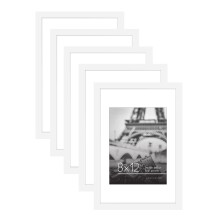 Americanflat 8x12 Picture Frame in White - Set of 5 Frames - Displays 6x8 With Mat and 8x12 Without Mat - with Plexiglass cover Sawtooth Hanging