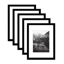 Americanflat 9x12 Picture Frame in Black - Set of 5 - Displays 6x8 With Mat and 9x12 Without Mat - with Plexiglass Cover Sawtooth Hanging Hardware Fo
