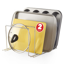 Lager dit hjem krom (2 pakke) St?l bagepande Organizer Stativ til skab eller bord Holder til k?kken sk?rebr?tter Grydel?g eller kageplader - Rust