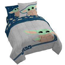 Star Wars The Mandalorian Hello Grogu 7-teiliges Queen-Size-Bett-Set inklusive Bettdecke und Bettlaken-Set superweiche Kinderbettwsche, lichtbes