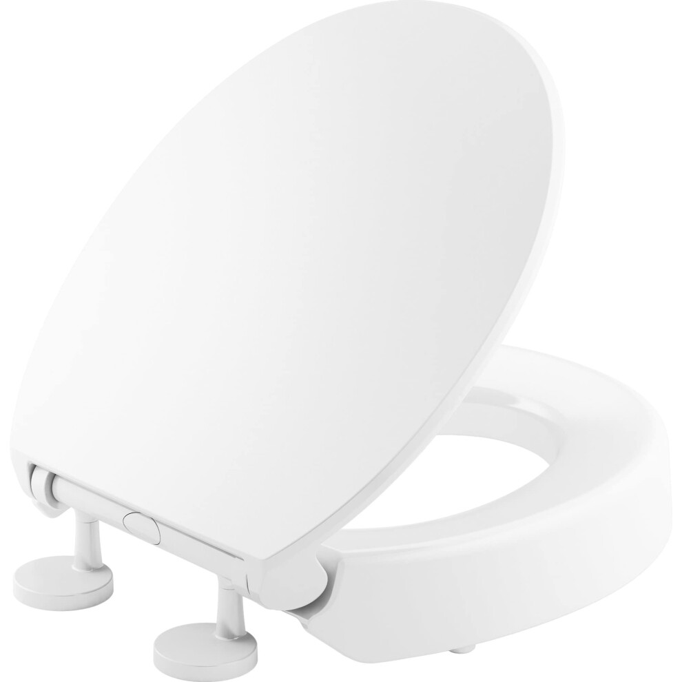 Kohler 25876-0 Hyten Elevated Quiet-Close Round Toilet Seat Contoured Seat With Grip-Tight Bumpers Quick-Attach Hardware White 885612992024