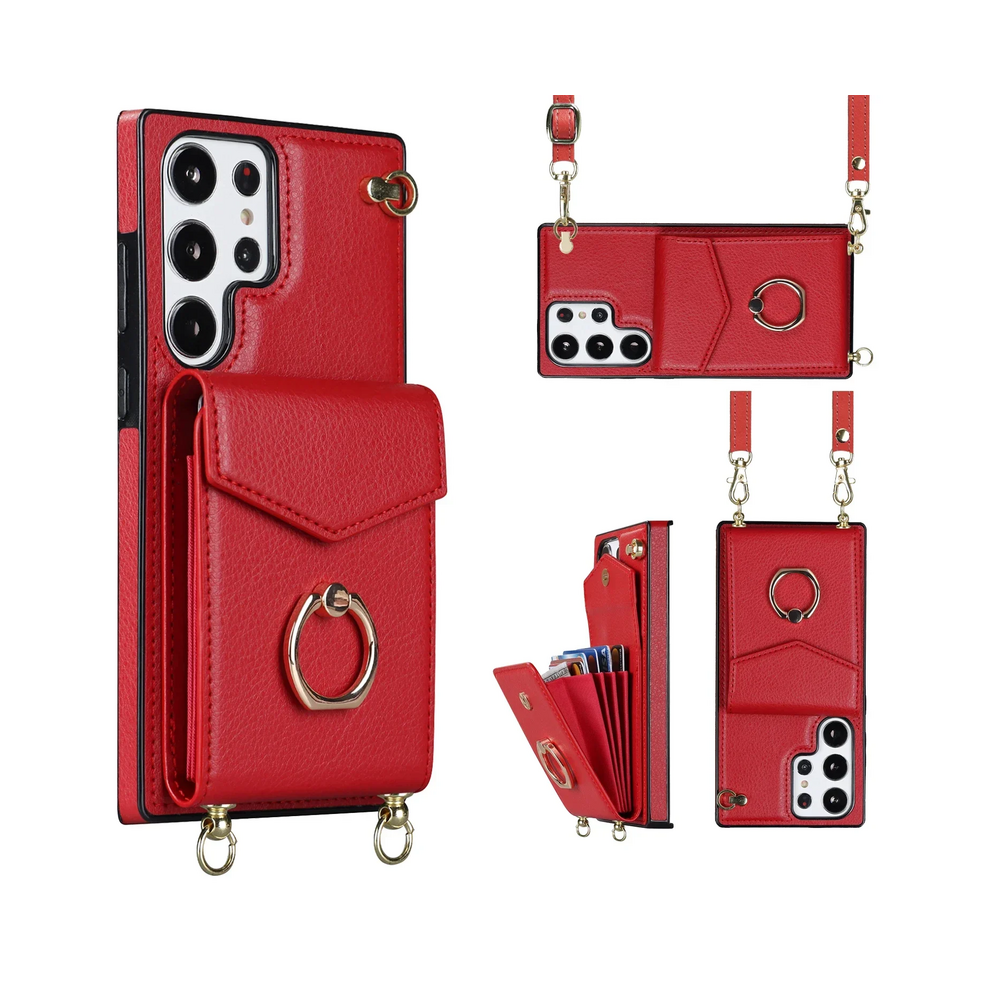 (, Galaxy S24 Fe) Ring Stand Crossbody Case For Samsung Galaxy S25 S Red 931287672393