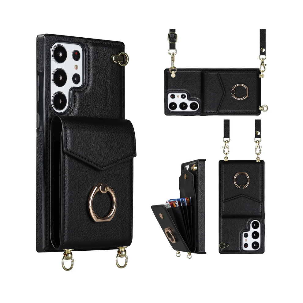 (, Galaxy S24 Ultra) Ring Stand Crossbody Case For Samsung Galaxy S25 S Black 931287673185