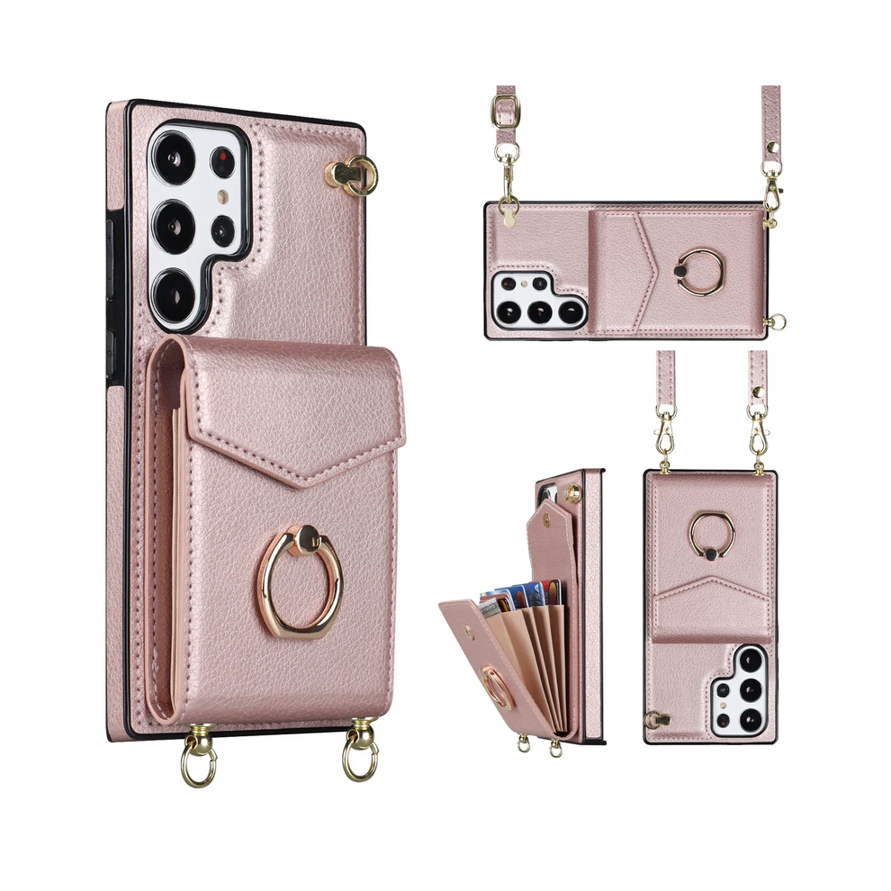 (Rose Galaxy S24 Ultra) Ring Stand Crossbody Case For Samsung Galaxy S25 S Gold 931287673192