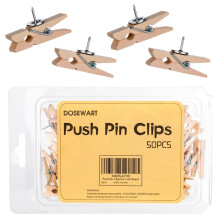 Clips a broches poussants pour carte de liege 50 PCS Paper Clips en bois avec epingles poussees pour le babillard Decoration des uvres d'art not