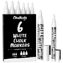 chalkola White chalk Markers - White Dry Erase Liquid chalk Pens for chalkboard Blackboard Window Bistro car glass Board Signs - Variety Pack of