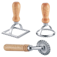 3 stuks Ravioli stempel maker cutter met rolwielset, mal houten handvat voor pasta, dumplings lasagne, taarten