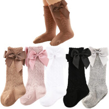 Frgglada barndomsflickor Kn Hgstrumpor Toddlers Tube Ruffled Bow Strumpor Spdbarn Nyfdd bomull Prinsessan Frilly Socks (5-Pack Brown Set 12-
