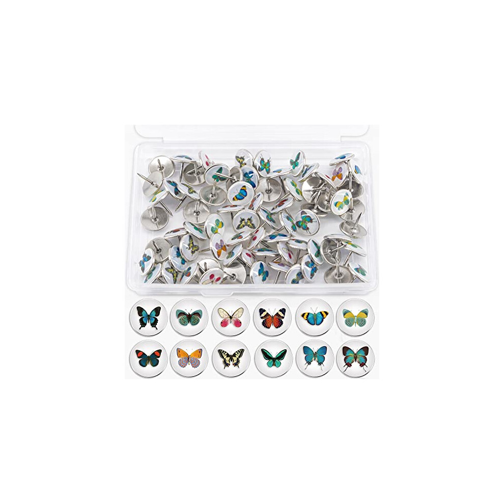 Chinchetas Decorativas Creativas De Acero Para Tablones De Anuncios, Tableros De Corcho O Fotos, Mapas De Pared, 84 Unidades, Dise?O De Mariposa-image