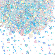 KIMOBER 50 Gram Mixed Craft Sequins and Spangles Iridescent Blue Assorted Shapes & Sizes Sequins for Nails  DIY Arts Crafts