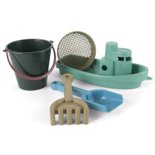 Dantoy: Blue Marine Toys - Boat & Sand Playset - 5pcs Recycled Maritime Gear Beach-Pool-Bath-Sandbox Reusable Net Backpack Kids & Toddlers Ages 2+