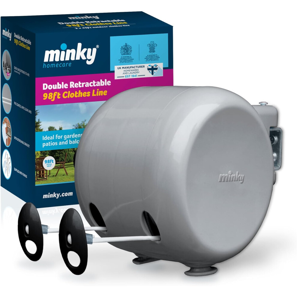 MINKY Retractable Duo Reel Washing Line Grey 2x15m packaging may vary